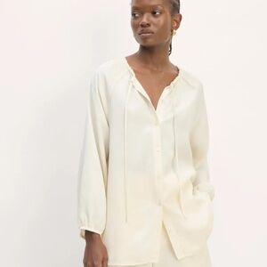 Everlane The Gathered Shirt Butterlite Ivory 100% Tencel Lyocell Blouse XL